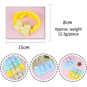 Cute cotton baby headband with 3D bow and houndstooth pattern in various soft colors