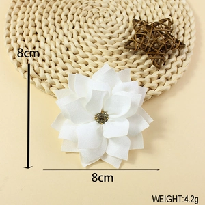 White multilayer chiffon flower accessory with center rhinestone for DIY crafts, 8cm diameter