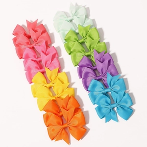 Set of 6 pairs colorful 3-inch grosgrain ribbon hair bows for girls in various bright colors