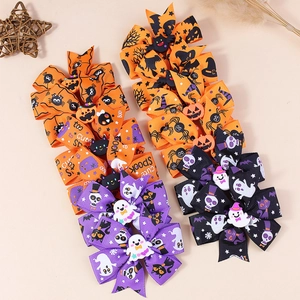 Halloween Bow Hair Clips For Girls Ghost Pumpkin Bat Hairpins Spooky Day Of The Dead Hair Accessories Festive Party Favors