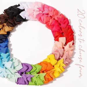 Set of 20 colors grosgrain ribbon hair bows for girls in a circular rainbow display