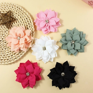 Handmade multi-layered chiffon flowers with rhinestone center for DIY apparel accessories
