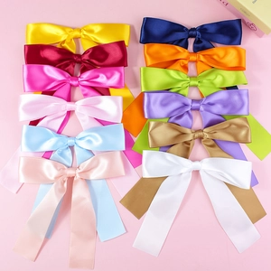 Lot de barrettes à cheveux en ruban de satin coloré avec de longs rubans en 12 coloris