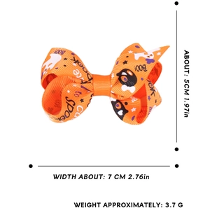 Orange Halloween bow hair clip with cute ghost and pumpkin prints for girls