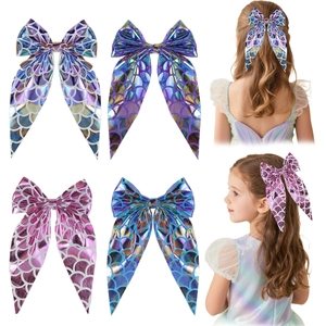 Grandes Barrettes à Cheveux Queue de Sirène pour Filles Paillettes Écailles de Poisson avec Rubans Accessoires Cheveux
