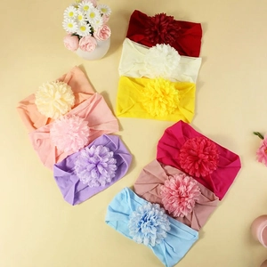 Fascia Elastica in Nylon per Neonata Con Grande Fiore in Jacquard Accessorio per Capelli per Neonati e Bambini Fotografia