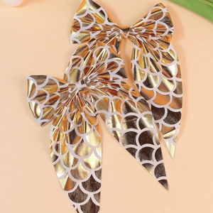 Barrettes à cheveux nœud sirène dorées avec long design en queue d'aronde pour filles