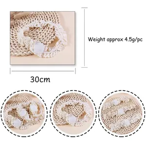 Bandeau bébé élastique en dentelle blanc crème avec bords ondulés, longueur 30cm
