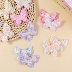Accessori per capelli a farfalla in tessuto fatti a mano con perle e paillettes macaron