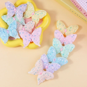 Sparkling sequin fabric butterfly patches with rhinestone for DIY hair accessories