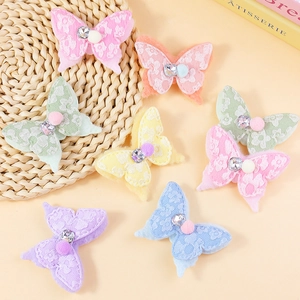 Lace Butterfly Appliques 3D Fabric Butterfly With Rhinestone Pom Pom For DIY Hair Clips Clothing Bag Decor Accessories