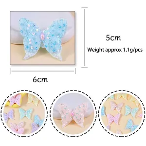 6x5cm butterfly fabric patches with sequins and pink gems for hair accessories