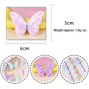 DIY butterfly accessories with pink sequins and rainbow rhinestone, size 6cm by 5cm