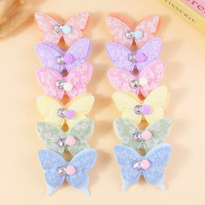 Set of 12 colorful butterfly hair accessories with lace embroidery and rhinestones