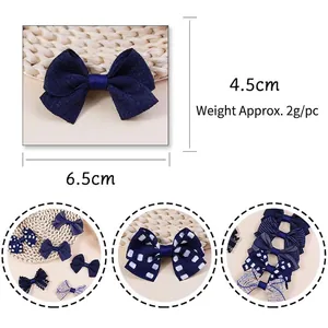 Handmade navy blue plaid ribbon bow accessories for hair clips and apparel crafts