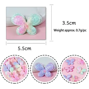 Colorful glitter butterfly patch for DIY hair accessories, 5.5cm size with center gemstone