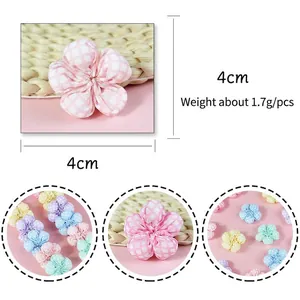Plaid fabric five-petal 4cm flower accessories in pastel colors for DIY crafts