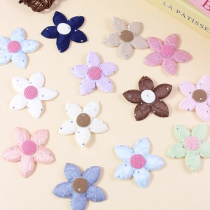 Quilted fabric five-petal flowers with rhinestones for DIY hair accessories and crafts