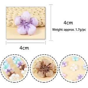 Handmade 4cm satin fabric flowers with rhinestones for DIY hair clips and apparel accessories