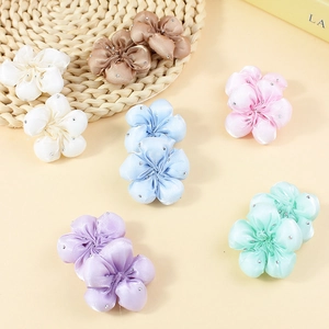 Assorted 4cm satin fabric flower charms with rhinestones for DIY hair accessories and crafts