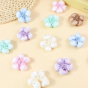 Handmade 4cm satin five-petal flowers with beads for hair clips and DIY accessories