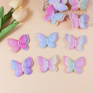 Gradient Glitter Double Layer Butterfly Bow Accessories With Imitation Artificial Pearl Fabric DIY Decoration For Bag Clothing Hair