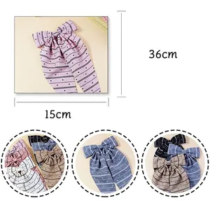 Large Korean fabric bow hair clip with striped and polka dot patterns, size 15x36cm