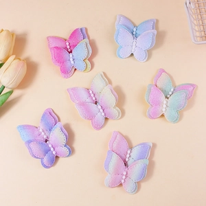Glitter fabric gradient butterfly bow accessories with pearls for DIY bag and clothing décor