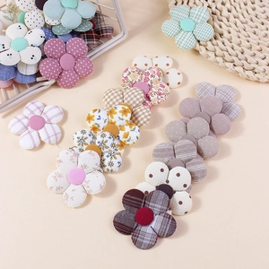 Handmade fabric 3D flower patches with floral and plaid patterns for DIY accessories