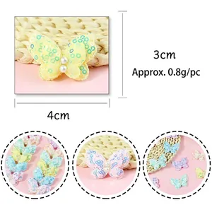 Macaron sequin butterfly patch with pearls for DIY crafts and hair accessories, 4x3cm