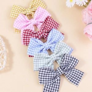 Gingham Plaid Fabric Bow Accessories For DIY Shoe Charms Hair Clips Clothing Decoration Colorful Bowtie Material