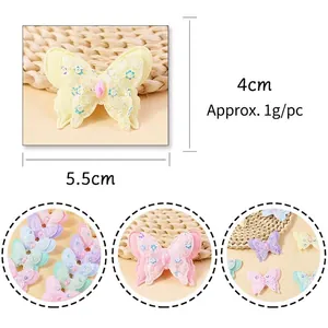 5.5cm DIY sequined lace butterfly patch with center pink rhinestone for hair accessories