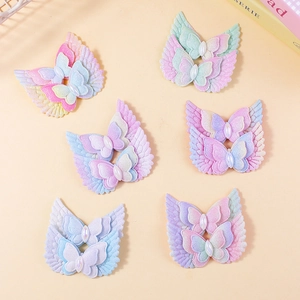 Glittering gradient angel wing accessories with white pearls for DIY hairpins and crafts
