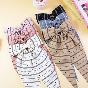 Korean Style Large Bow Hair Clip With Long Streamer Polka Dot Stripe Pattern Polyester Handmade Sweet Hair Accessory Women