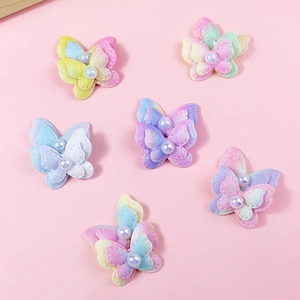Colorful double-layered sequin butterfly hair accessories with pearls for DIY projects