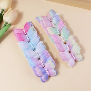 Rainbow gradient butterfly bow hair accessories with pearls for DIY clothing and bags