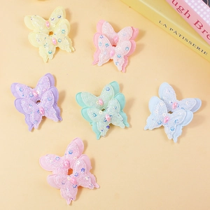 Sparkly fabric double-layer butterfly hair accessories in assorted pastel colors