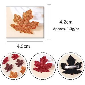 Glittering autumn maple leaf hair clips for women and children in warm fall colors