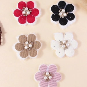 Handmade velvet fabric flower pet accessories with pearls and rhinestones in 5 colors