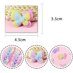 Colorful macaron sequin butterfly accessory with pearl center for DIY hair and bag crafts