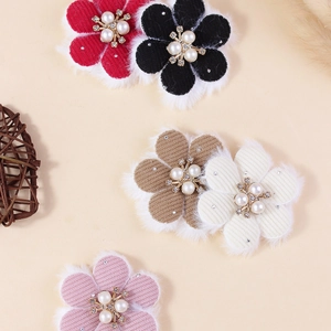 Handmade corduroy five-petal flower accessories with pearls for DIY pet and hair crafts