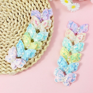 Sequin Artificial Pearl Butterfly Patch Polyester Mesh DIY Accessory For Kids Socks Shoes Hair Clip Craft Decoration Patch