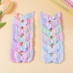 DIY handmade glitter angel wings accessories with macaron gradient colors and pearl center