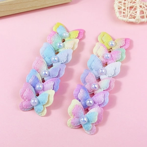 Colorful gradient sequin butterfly hair accessories with white pearl center for DIY crafts
