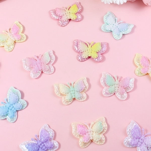 Dual-layer fabric butterfly patches in pastel macaron colors for DIY hair accessories
