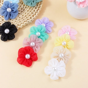Handmade 3D Chiffon Flower With Faux Artificial Pearl DIY Craft Accessory Polyester Floral Decor For Clothing Hair Accessories