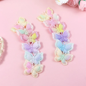 3D butterfly fabric patches in macaron gradient colors with glitter for DIY hair accessories