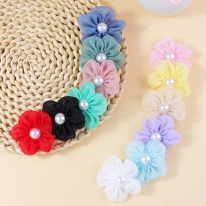 Handmade fabric flower accessories with pearls for DIY crafts and clothing decor
