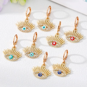 Boucles d'oreilles Pendentif Oeil de Turquie Alliage Strass Design Cils Ajourés Créoles Pour Femmes Bijoux Bohémiens Vintage