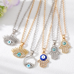 Collana con Ciondolo Malocchio Mano di Fatima Vintage Lega Strass Smalto Etnico Protezione Gioielli per Donna Quotidiano Festa